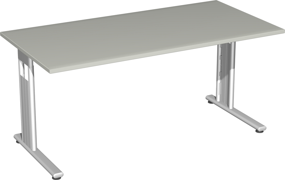 Schreibtisch C-Fuß Flex, feste Höhe, 80x160 cm, Lichtgrau/Silber