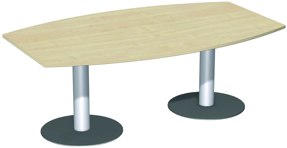 Konferenztisch Tellerfuß, Faßform, feste Höhe, 2000x800-1200x720